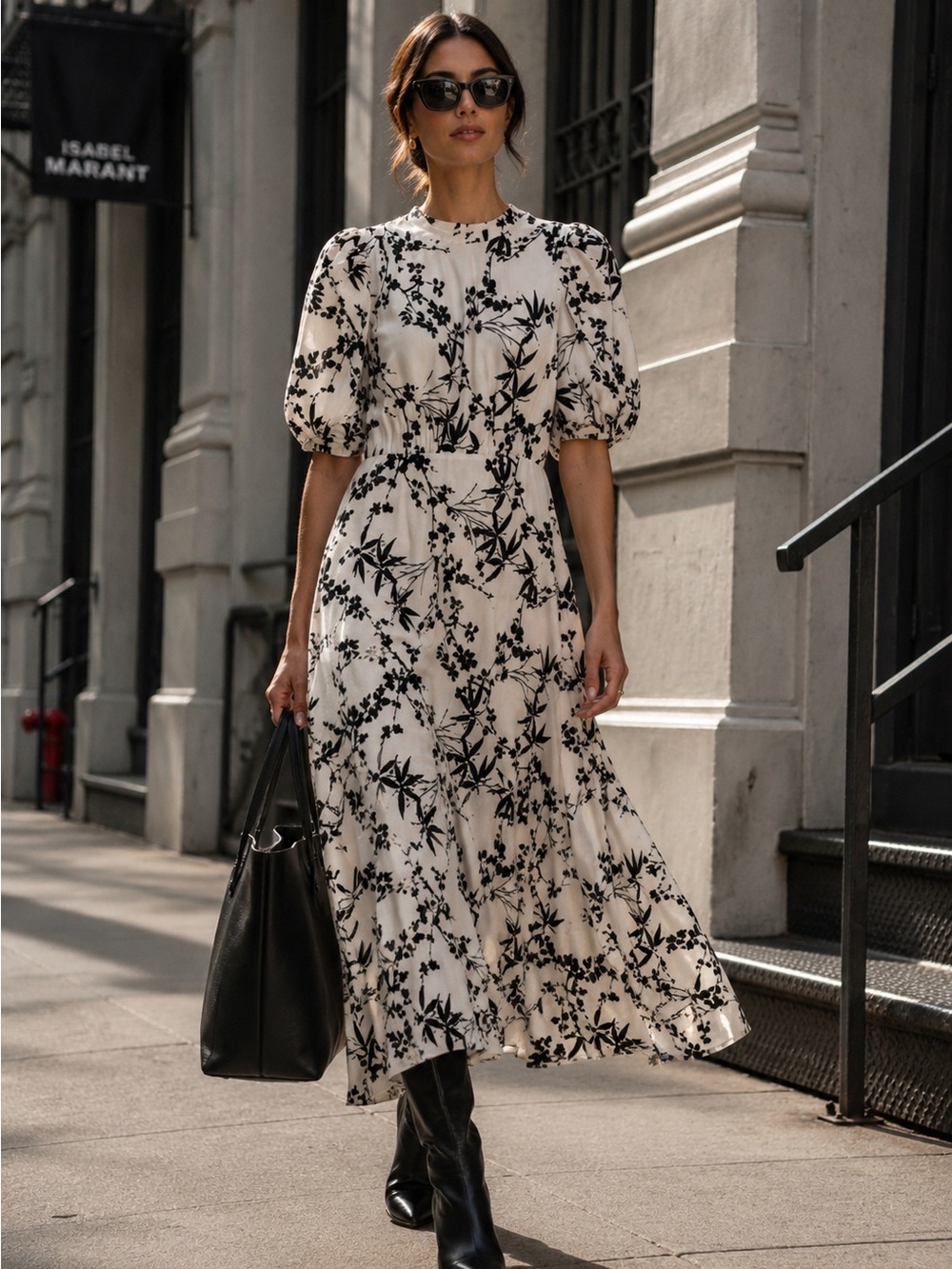 Zara White Black Floral Maxi Dress XS 100% Cotton Puff Sleeve Open Back